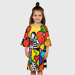 Платье клеш для девочки Romero Britto - valentines day, цвет: 3D-принт — фото 2