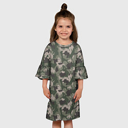 Платье клеш для девочки Зелено-Серый Камуфляж, цвет: 3D-принт — фото 2