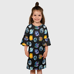 Платье клеш для девочки Планеты космос, цвет: 3D-принт — фото 2