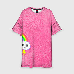 Платье клеш для девочки Облачко на розовом мехе с радугой парная, цвет: 3D-принт