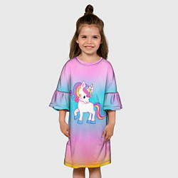 Платье клеш для девочки Единорог - мягкий градиент, цвет: 3D-принт — фото 2