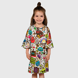 Платье клеш для девочки Смайл рисунки - арт, цвет: 3D-принт — фото 2