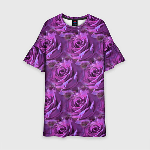 Детское платье Фиолетовые цветы паттерн / 3D-принт – фото 1