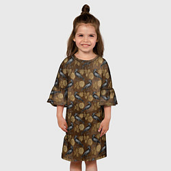 Платье клеш для девочки Черный ворон паттерн, цвет: 3D-принт — фото 2