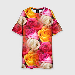 Платье клеш для девочки Красные, желтые и белые розы, цвет: 3D-принт