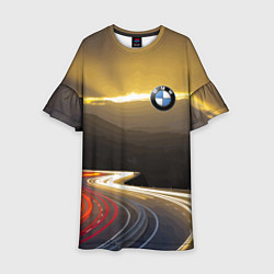 Платье клеш для девочки BMW Night route, цвет: 3D-принт