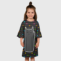 Платье клеш для девочки Черный длинный котик, цвет: 3D-принт — фото 2