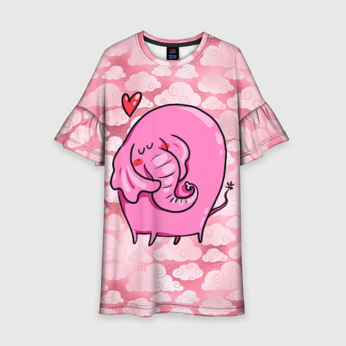 Детское платье Розовый влюбленный слон / 3D-принт – фото 1