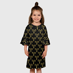 Платье клеш для девочки Золотой овен на черном фоне Паттерн, цвет: 3D-принт — фото 2