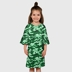 Платье клеш для девочки Зеленый монохромный камуфляж, цвет: 3D-принт — фото 2
