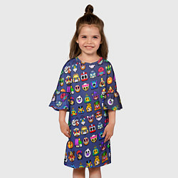 Платье клеш для девочки Значки на скины Бравл Старс Brawl Синий градиент П, цвет: 3D-принт — фото 2