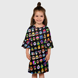Платье клеш для девочки Значки на скины Бравл Старс Brawl Черный Пины, цвет: 3D-принт — фото 2