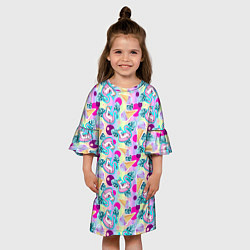 Платье клеш для девочки Единороги на радужном фоне с мороженым, цвет: 3D-принт — фото 2