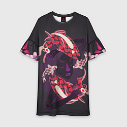 Платье клеш для девочки Девушка карп-кои и киты, цвет: 3D-принт