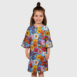 Платье клеш для девочки Ромашки-лютики, цвет: 3D-принт — фото 2