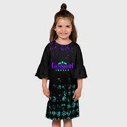 Платье клеш для девочки GENSHIN NEON PATTERN SYMBOL НЕОН ЭМБЛЕМЫ, цвет: 3D-принт — фото 2