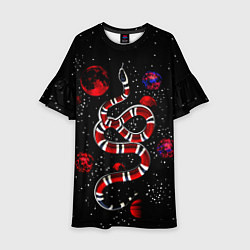 Платье клеш для девочки Змея в Красном Космосе Space Snake, цвет: 3D-принт