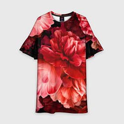 Платье клеш для девочки Цветы Красные Пионы, цвет: 3D-принт
