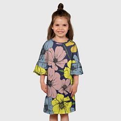 Платье клеш для девочки Цветы Винтажный Цветок, цвет: 3D-принт — фото 2