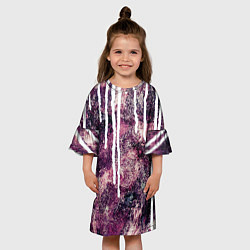 Платье клеш для девочки Абстракция Гранж Потеки краски Бордовый и белый, цвет: 3D-принт — фото 2