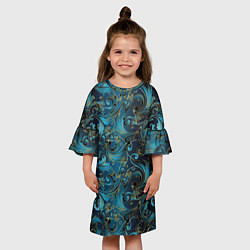 Платье клеш для девочки Blue Abstract Узоры, цвет: 3D-принт — фото 2
