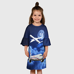 Платье клеш для девочки Пассажирский самолет Ту-214, цвет: 3D-принт — фото 2