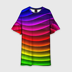 Платье клеш для девочки Color line neon pattern Abstraction Summer 2023, цвет: 3D-принт