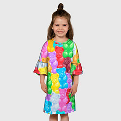 Платье клеш для девочки Мармеладные мишки разноцветные, цвет: 3D-принт — фото 2