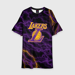 Платье клеш для девочки Лейкерс Lakers яркие молнии, цвет: 3D-принт