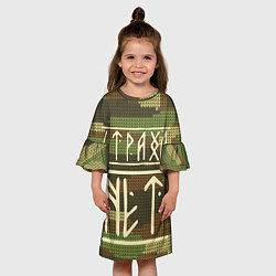 Платье клеш для девочки Страха Нет Камуфляж руны 3D, цвет: 3D-принт — фото 2