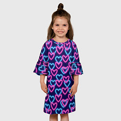 Платье клеш для девочки Неоновые сердца, паттерн, цвет: 3D-принт — фото 2