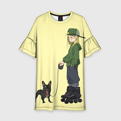 Платье клеш для девочки Девочка и собака-улыбака, цвет: 3D-принт