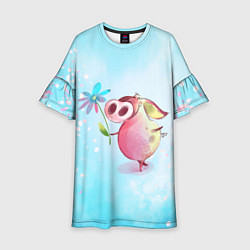 Детское платье Милый поросенок с цветами