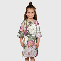Платье клеш для девочки Цветы Розовый Сад Пион и Роз, цвет: 3D-принт — фото 2