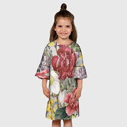 Платье клеш для девочки Цветы Красочный Садовый Букет, цвет: 3D-принт — фото 2
