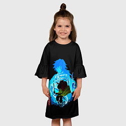 Платье клеш для девочки Томиока Гию Клинок рассекающий демонов, цвет: 3D-принт — фото 2
