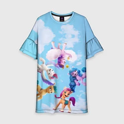 Платье клеш для девочки My Little Pony летают в облаках, цвет: 3D-принт