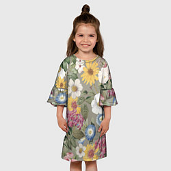 Платье клеш для девочки Цветы Красочный Вечерний Узор, цвет: 3D-принт — фото 2