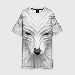Платье клеш для девочки Волк - белый, цвет: 3D-принт