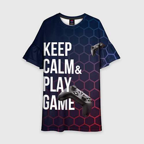 Детское платье KEEP CALM& PLAY GAME PATTERN HEXAGONAL / 3D-принт – фото 1