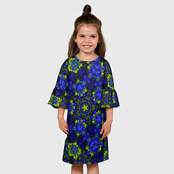 Платье клеш для девочки Абстрактный зелено-синий узор Звезда, цвет: 3D-принт — фото 2