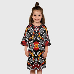 Платье клеш для девочки Арабский орнамент в красно -желто-черных тонах, цвет: 3D-принт — фото 2