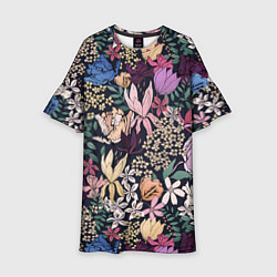 Платье клеш для девочки Цветы Летние В Цветущем Саду, цвет: 3D-принт