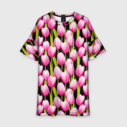 Платье клеш для девочки Цветы Розовые Тюльпаны, цвет: 3D-принт