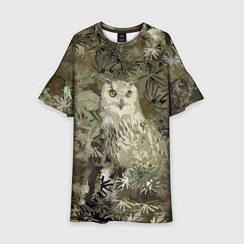 Детское платье Сова на абстрактном коричневом фоне / 3D-принт – фото 1