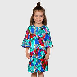 Платье клеш для девочки Геометрический узор в бирюзово-красных тонах, цвет: 3D-принт — фото 2