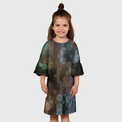 Платье клеш для девочки Геометрический 3D узор в серых и коричневых тонах, цвет: 3D-принт — фото 2