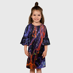 Платье клеш для девочки Неоновые краски во тьме - Оранжевый и фиолетовый, цвет: 3D-принт — фото 2