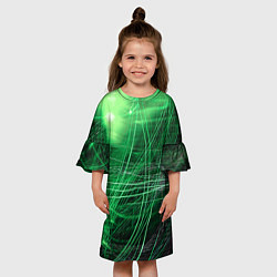 Платье клеш для девочки Неоновые волны и линии - Зелёный, цвет: 3D-принт — фото 2