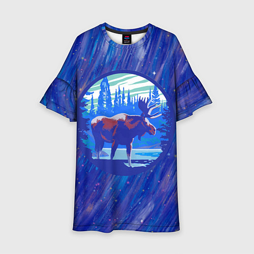 Детское платье Лось в лесу Blue / 3D-принт – фото 1